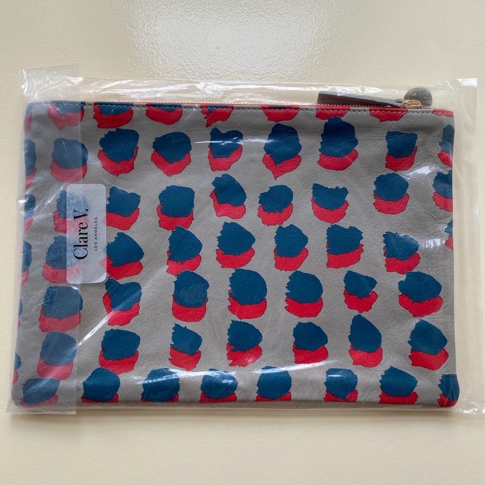 * New* Clare V. Brush Dot Zip Flat Clutch Bag